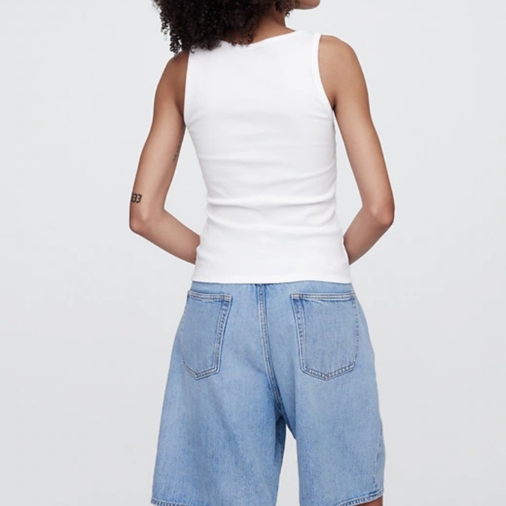 Gap Ribbed Scoopneck Tank Top Size L White Sleeveless Cotton Normcore Minimalist - Picture 2 of 9